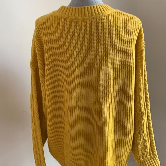 🌈 5/$25 JOE Fresh mustard yellow cables knit over sized sweater - Picture 5 of 8